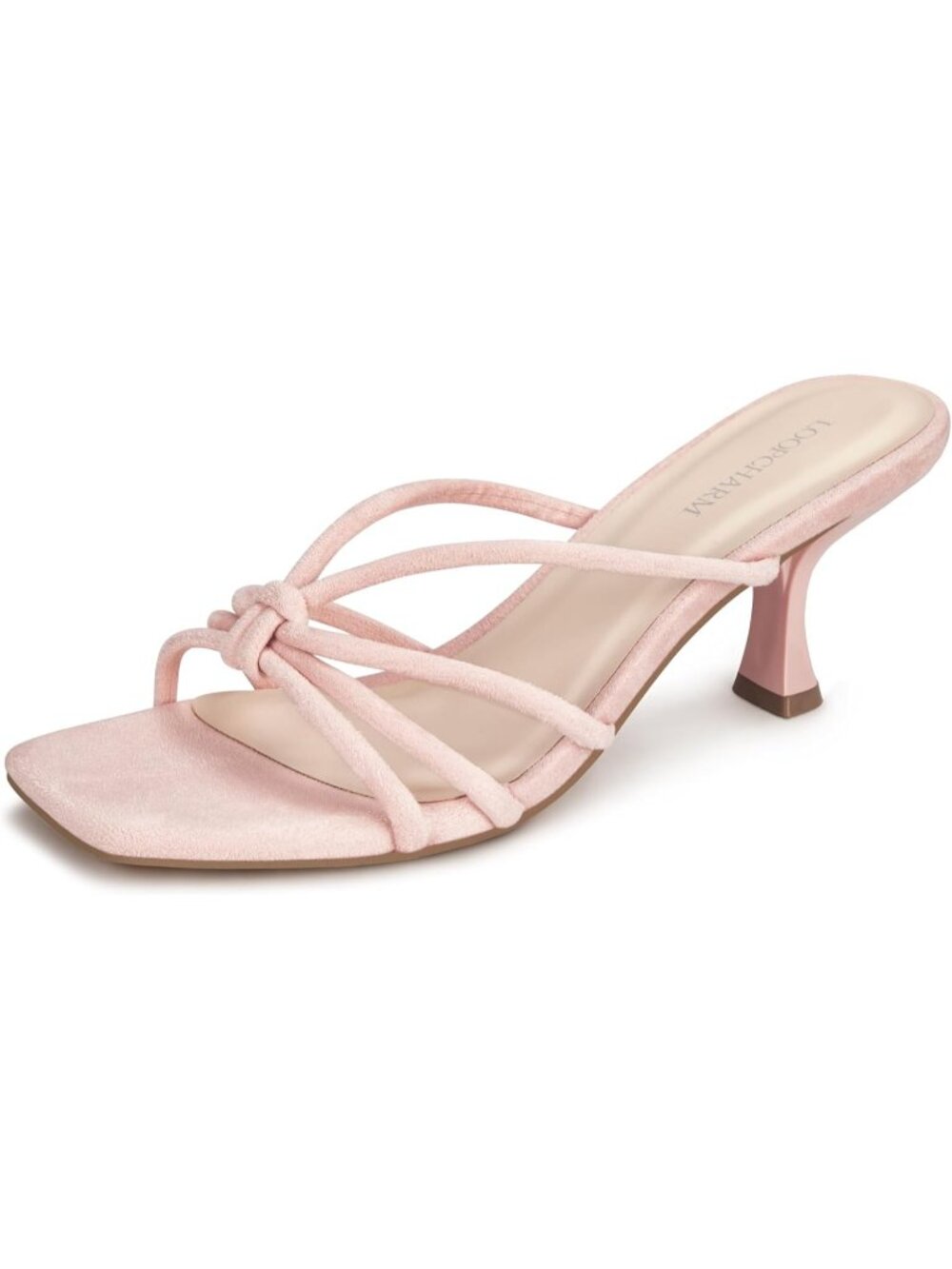 Women's Pink Pu Strappy Square Open Toe Kitten Heels Sandals Knotted Design